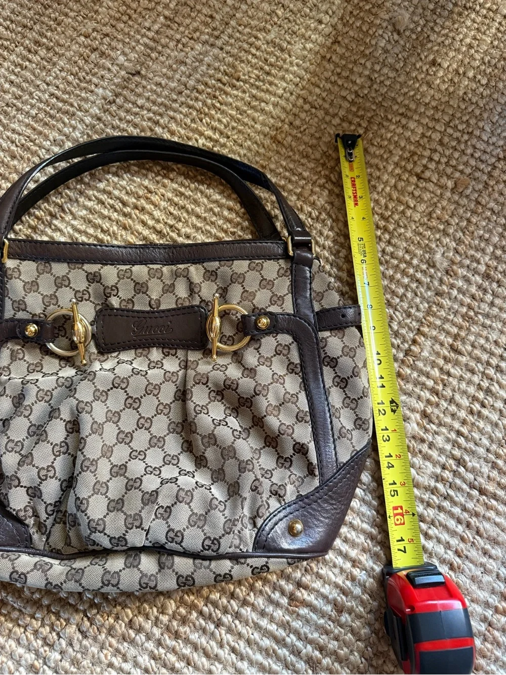 ⚜️ GUCCI VINTAGE GG CANVAS JOCKEY SHOULDER TOTE BROWN ⚜️